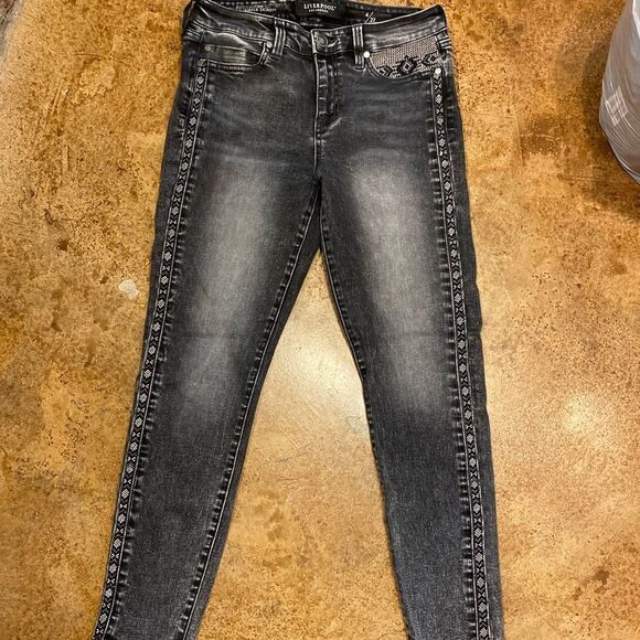 Liverpool black acid washed Abby‎ Ankle High Rise Ankle Skinny Jeans - Picture 3 of 9